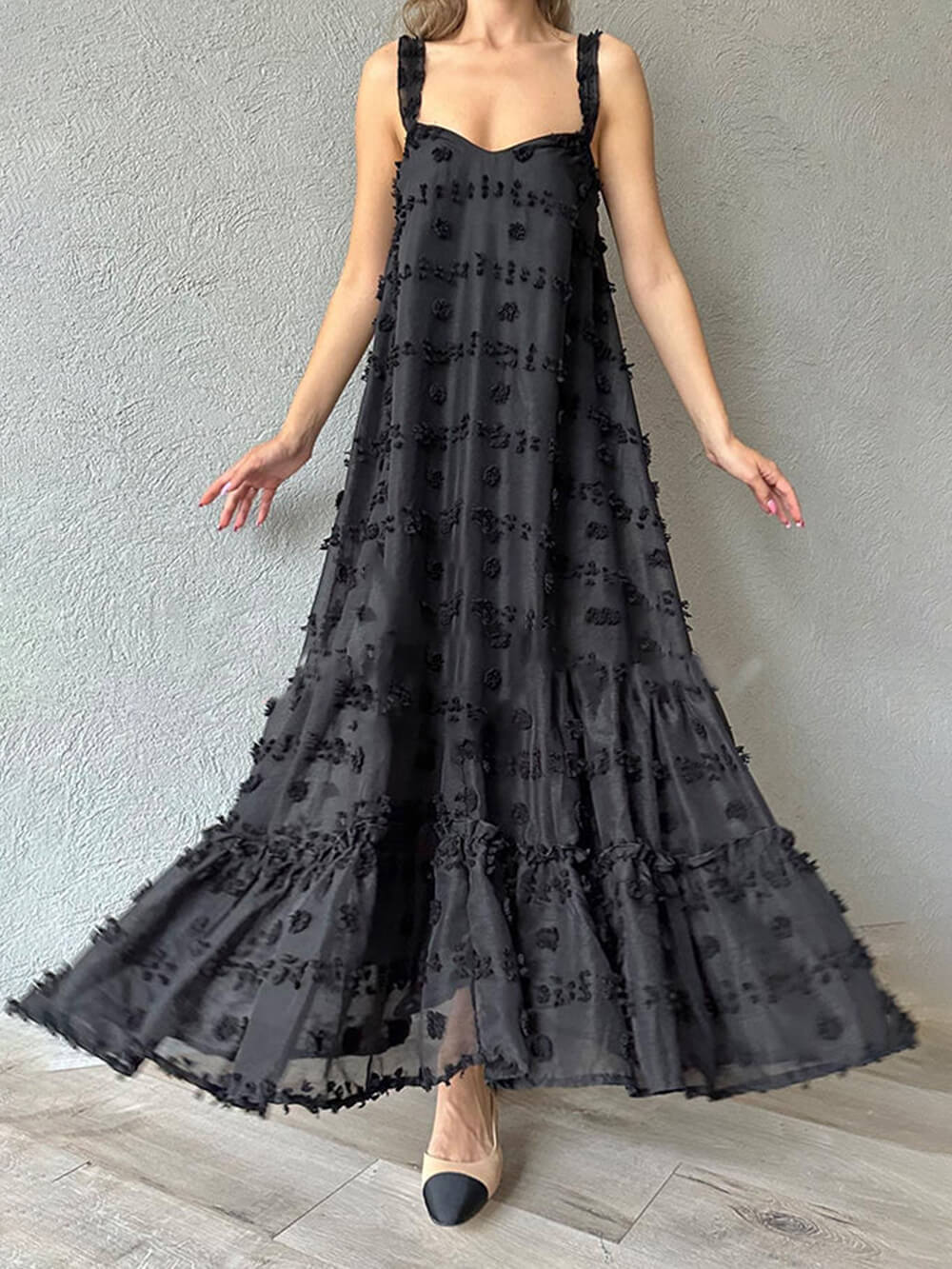 Pretty Flower Decor A-Line Layered Loose Maxi Dress - Fashionpara