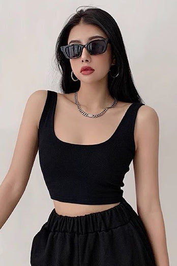 Simple Square Neck Crop Top Strap Vest