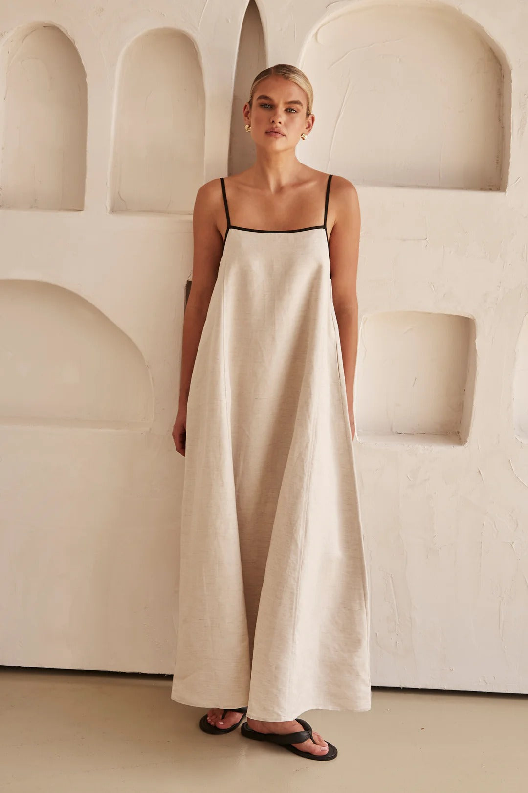 Contrast Trim Spaghetti Strap Square Neck A-Line Maxi Dress - View 7
