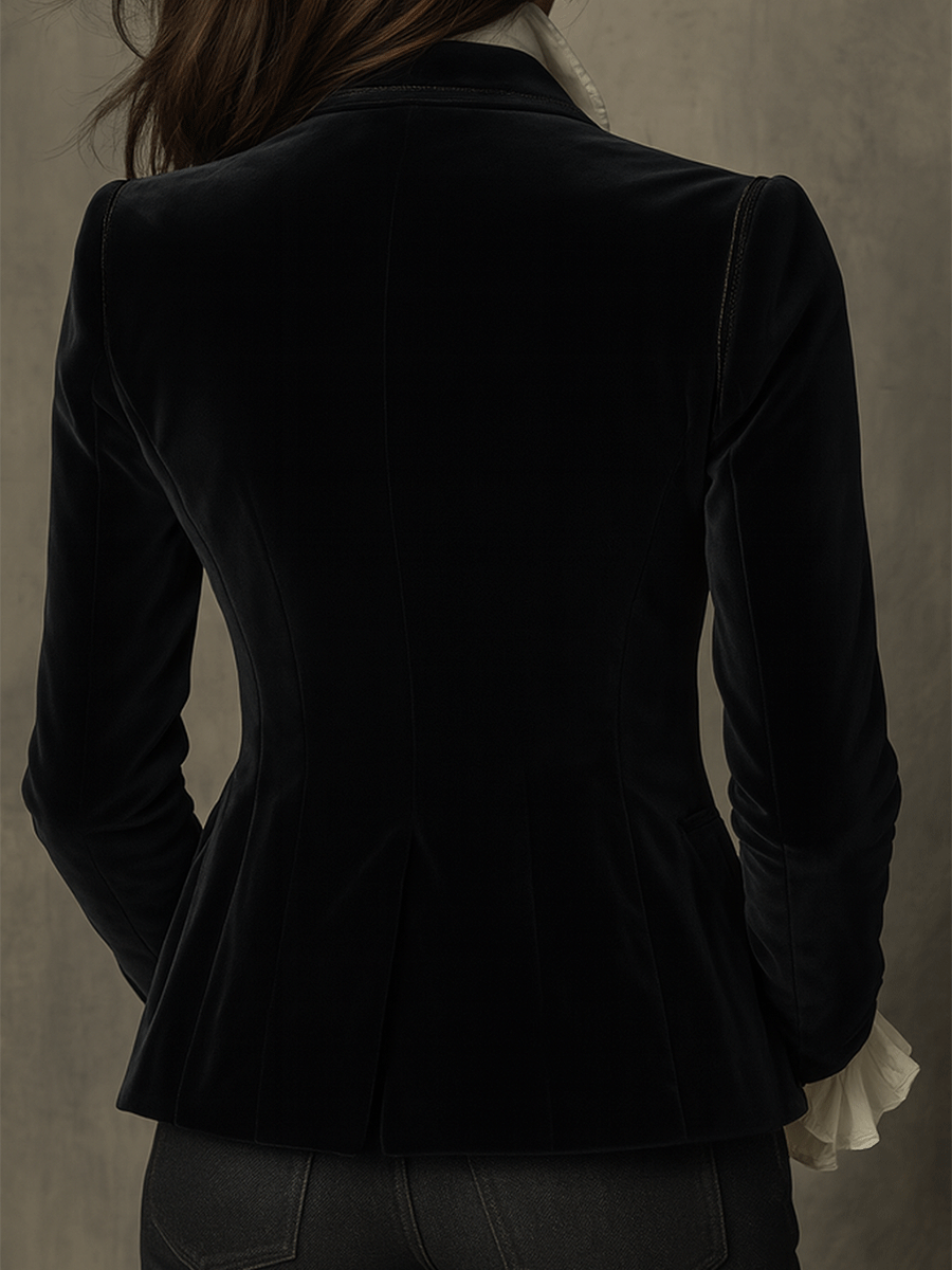 Velvet Embroidered Single Button Blazer 2