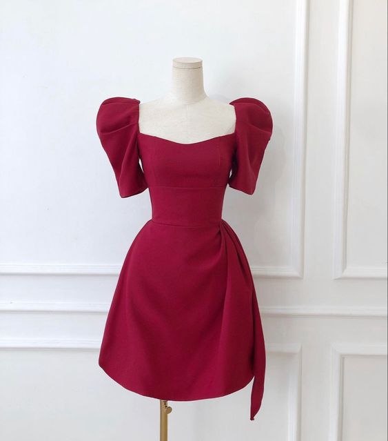 Cute short prom dress,burgundy hoco dress - Fashionpara
