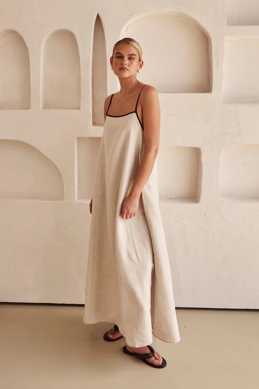 Contrast Trim Spaghetti Strap Square Neck A-Line Maxi Dress - View 5