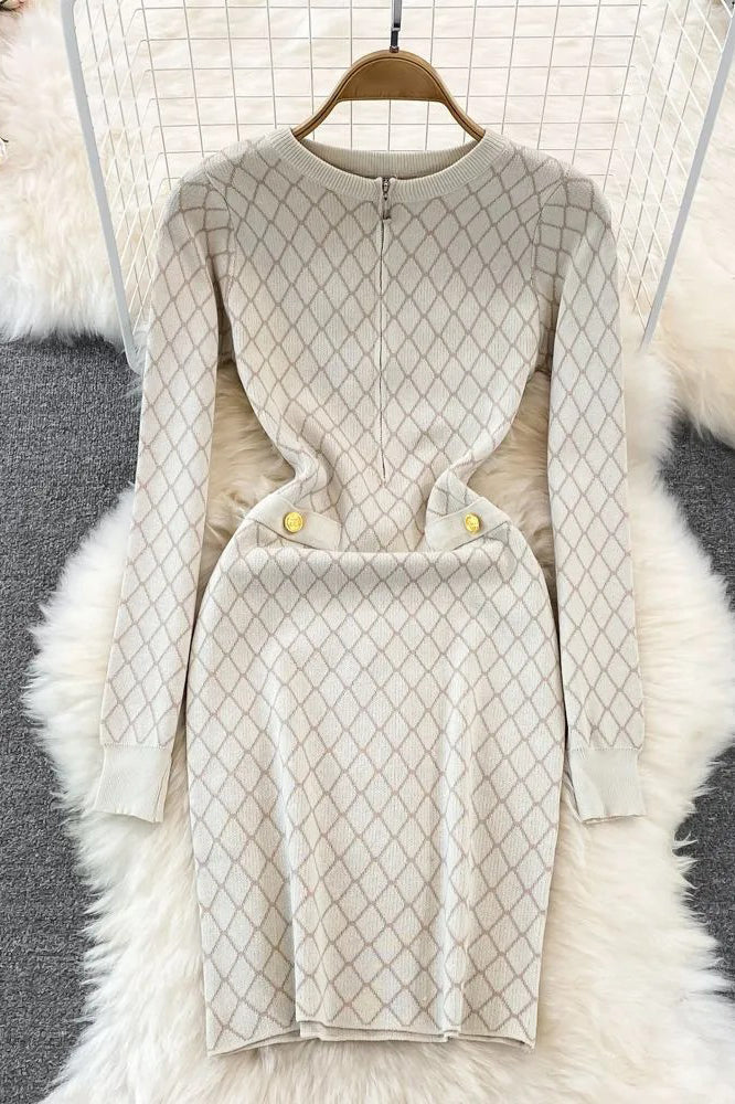 Orro Shop Elegant Geometric Knit Sweater Dress for Women