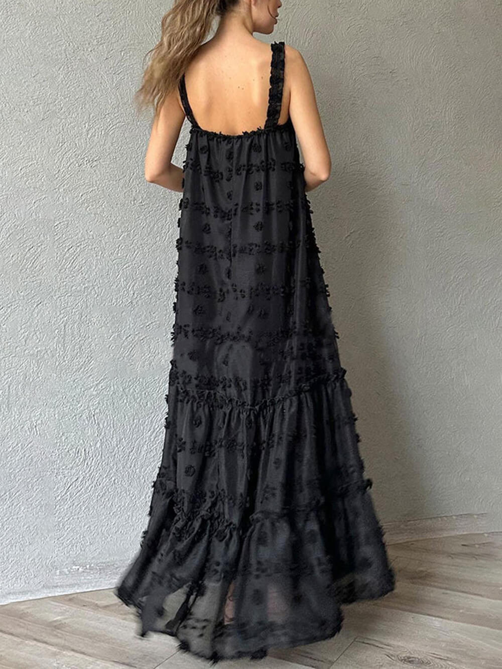 Pretty Flower Decor A-Line Layered Loose Maxi Dress - Fashionpara