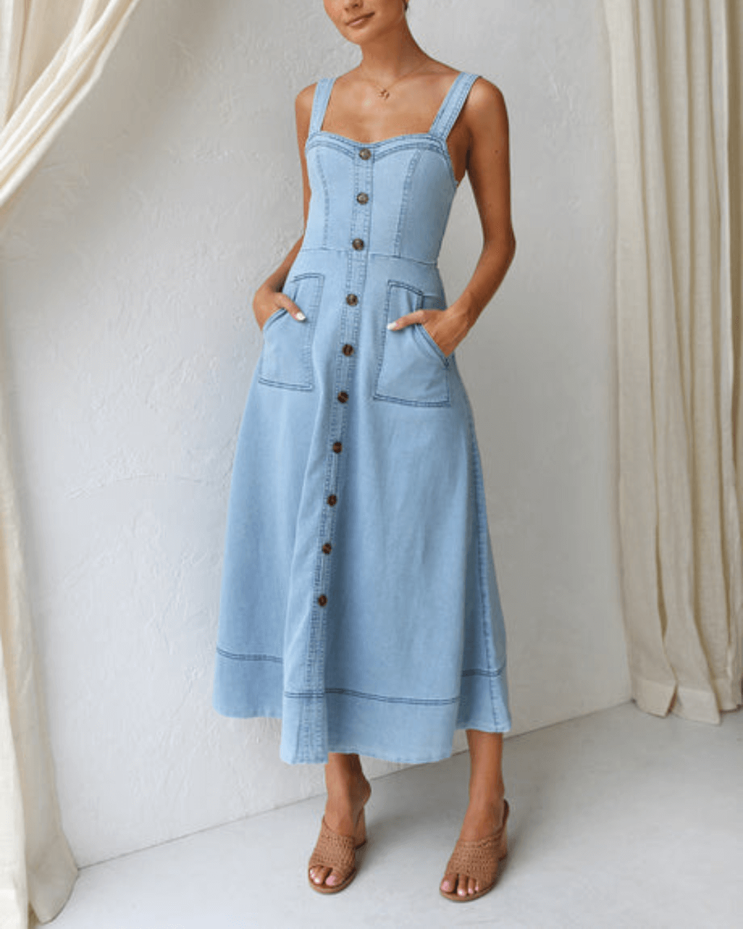 Blue Denim Maxi Dress - Fashionpara