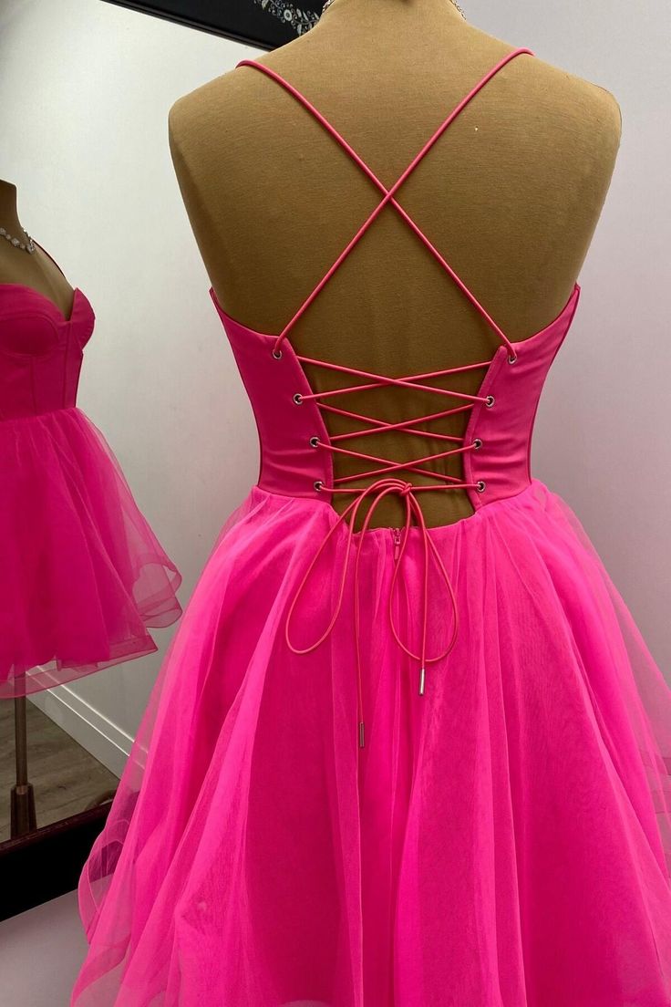 Hot Pink Corset A-line Short Princess Dress Homecoming Dress Short Party Dress - Fashionpara