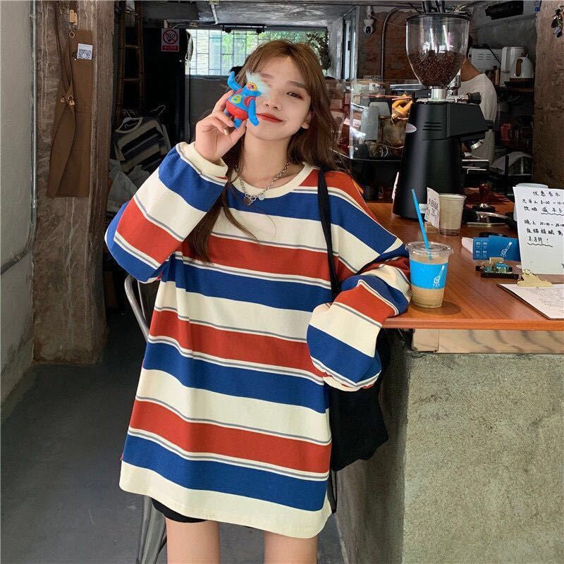 KittenAlarm - Long Sleeve Colors Striped Casual Sweatshirt