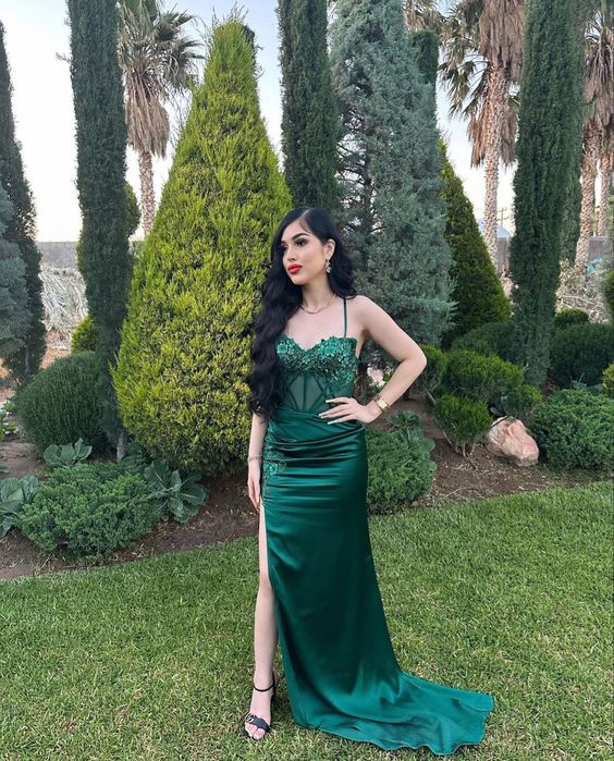 Elegant Green Dress Prom Long Fall Wedding Guest dress