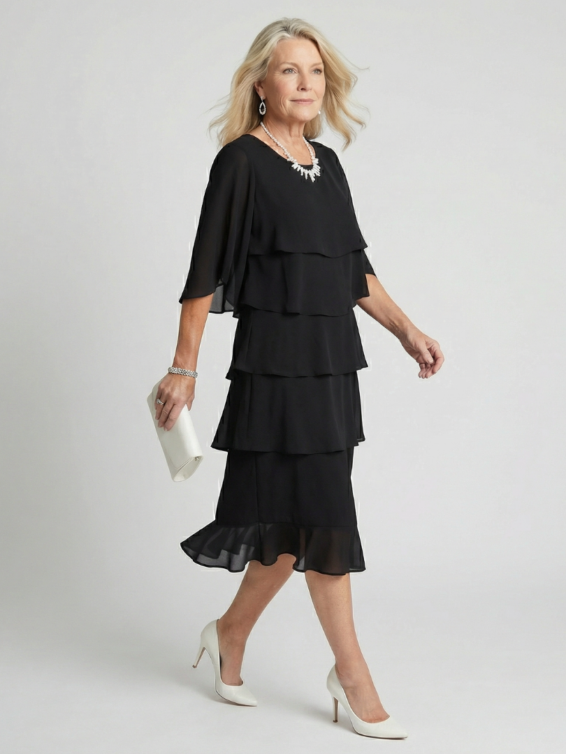 Round Neck Flutter Sleeve Tiered Midi Dress 2