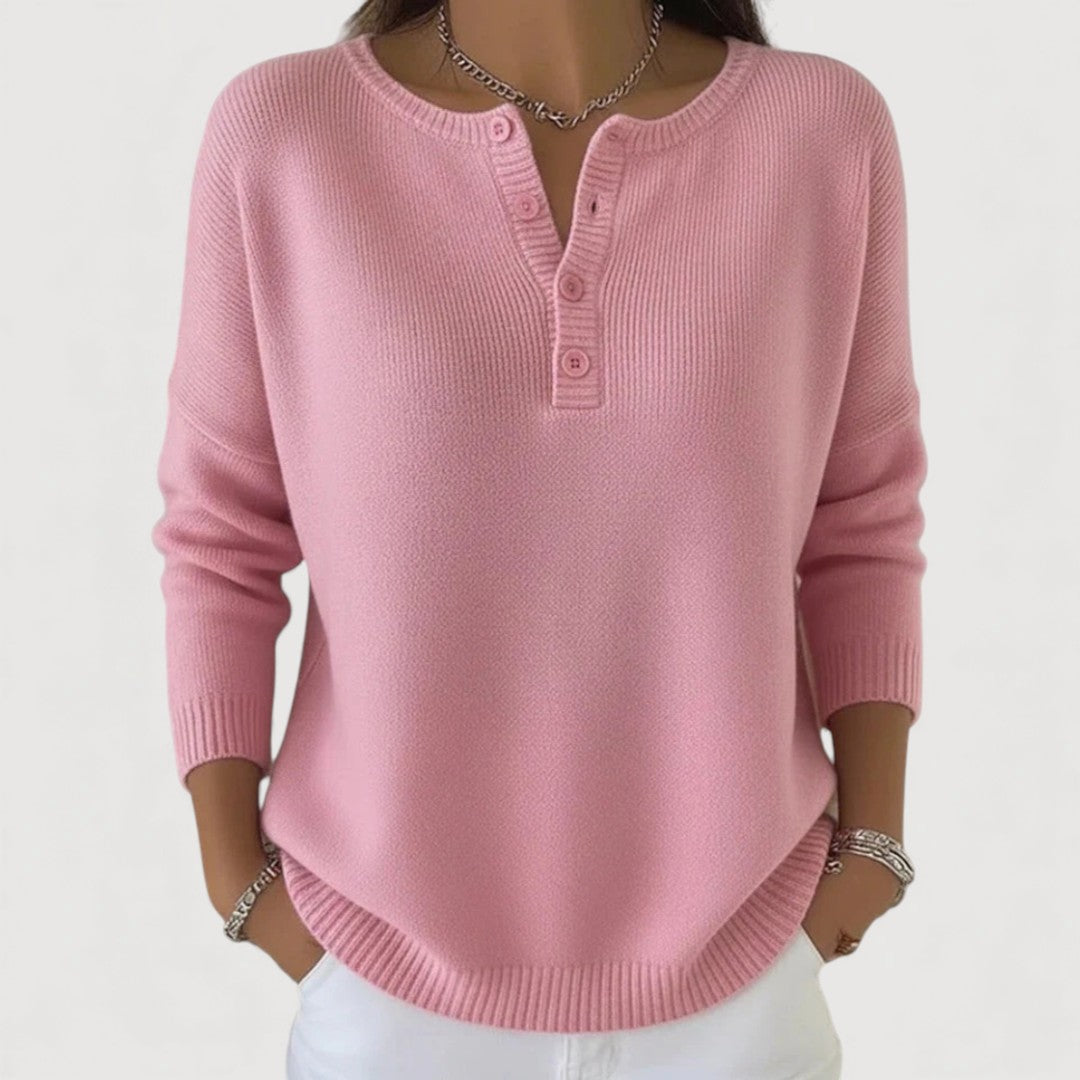 Henley Neck Button Placket Long Sleeve Knit Sweater 2