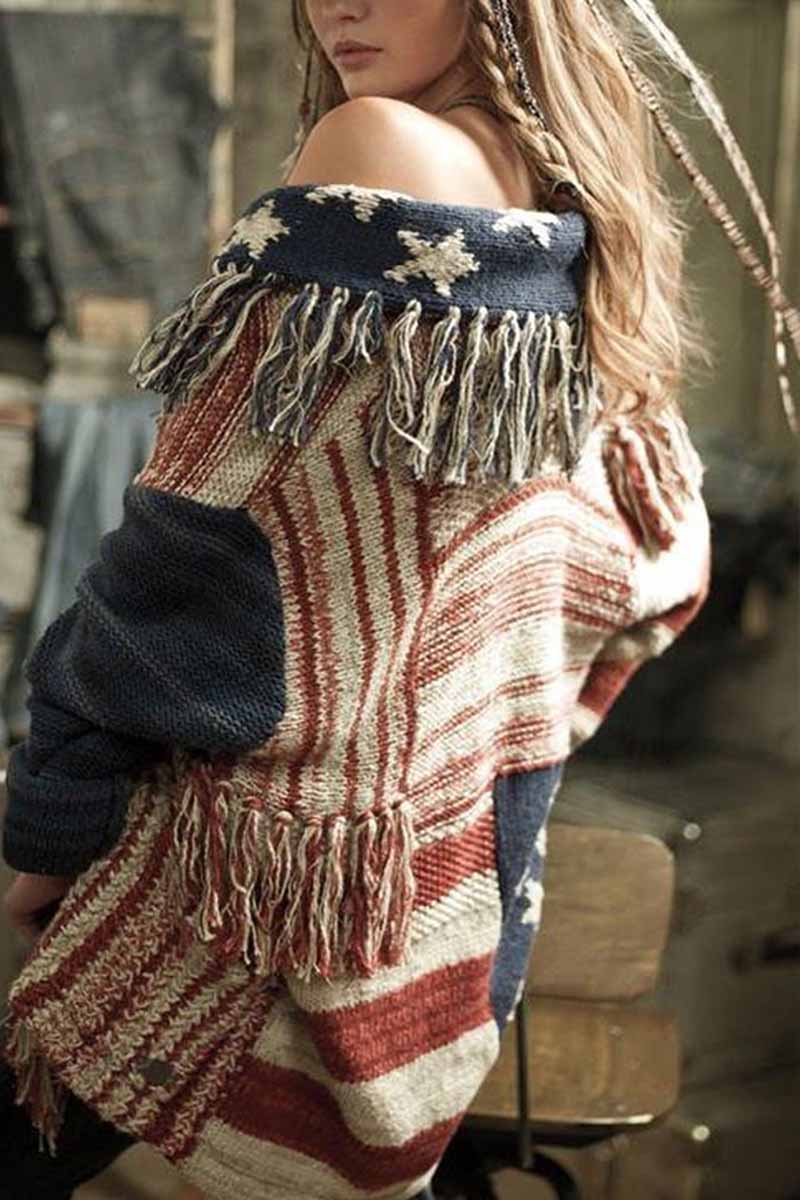 Florcoo Star Stripe Knitted Cardigan for Effortless Style