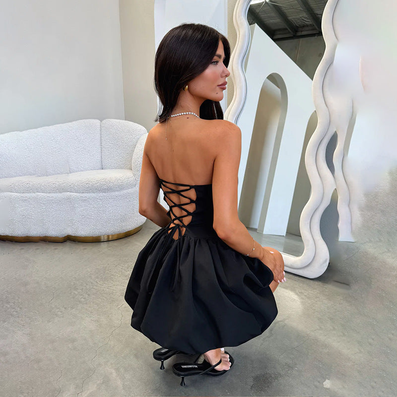 Strapless Fit-and-Flare Bubble-Hem Mini Dress 2