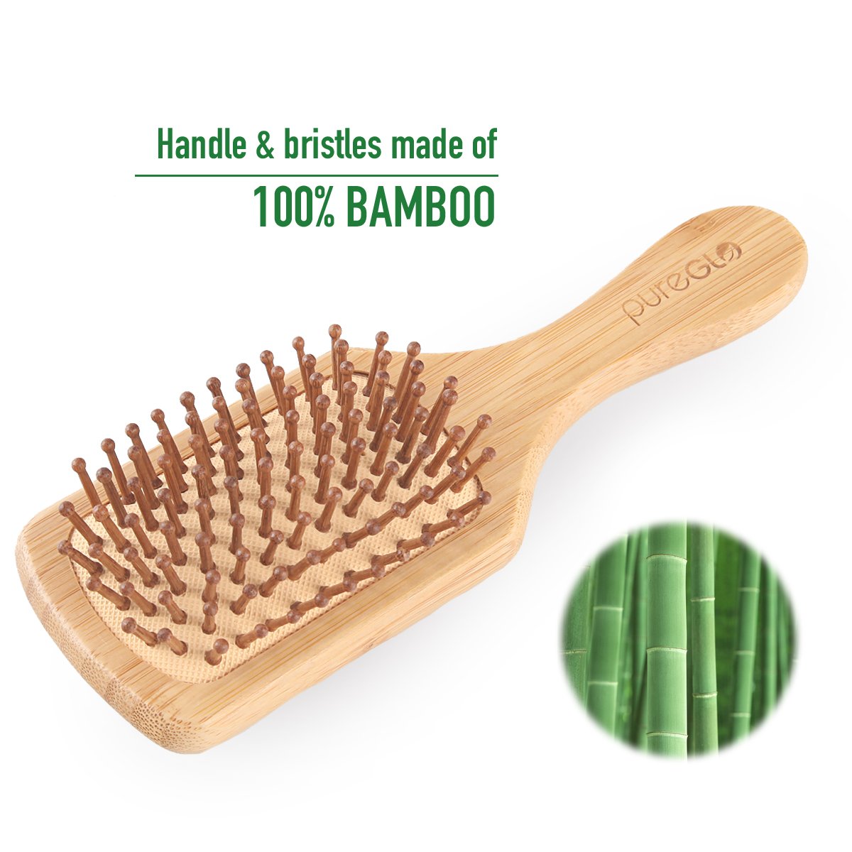 Natural Bamboo Paddle Hair Brush Square Small