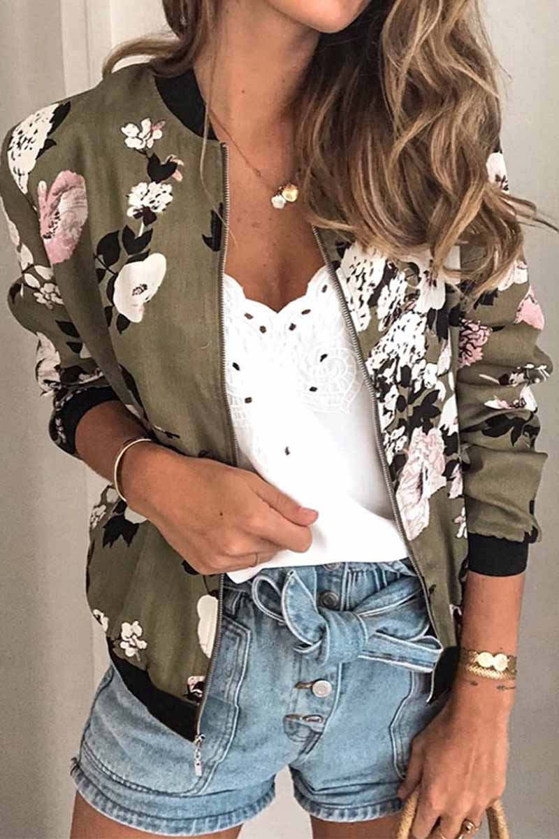 Florcoo Casual Fashion Printed Round Neck Long Sleeve Jacket(3 Colors)