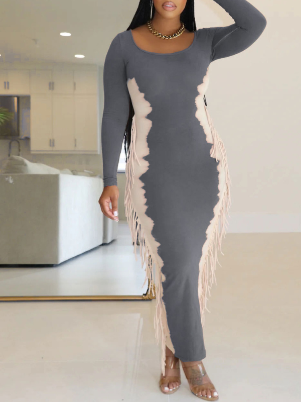 Fringe Combo Printed Dress  Fashionpara