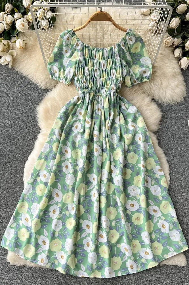 Romantic Flower Print Long Dress Elegant Puff Sleeve Off Shoulder Dress Party Vestidos Dress
