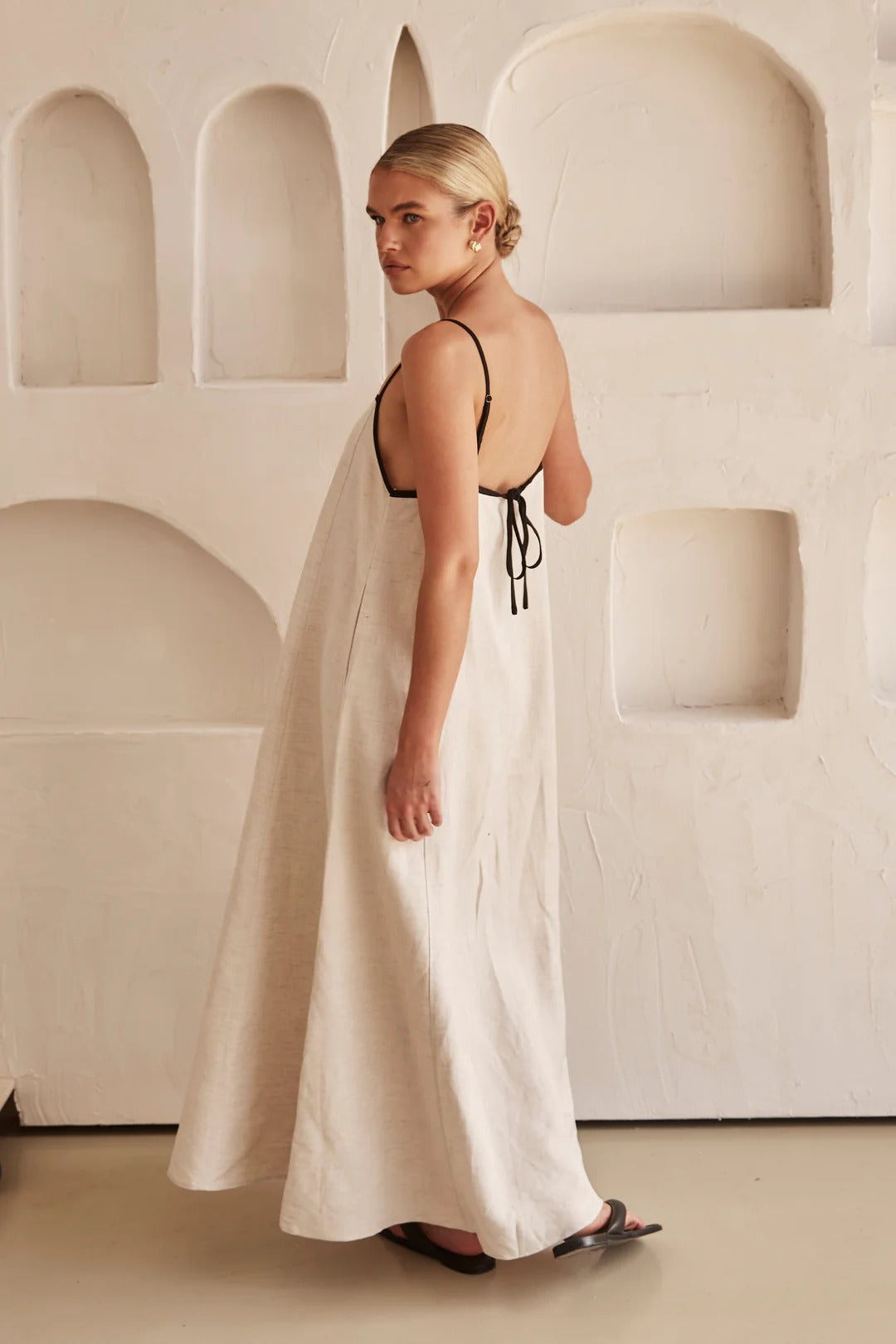 Contrast Trim Spaghetti Strap Square Neck A-Line Maxi Dress - View 4
