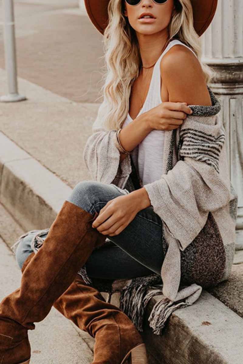 Florcoo Contrast Tassel Knit Coat