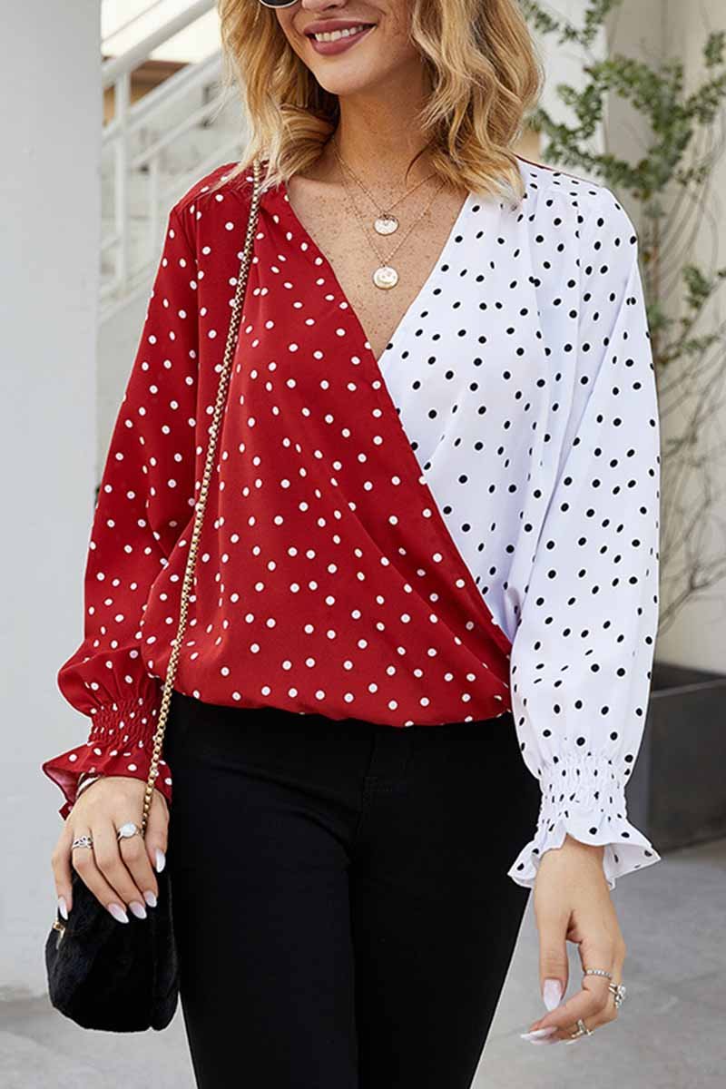 Florcoo Polka Dot V- Neck Shirt