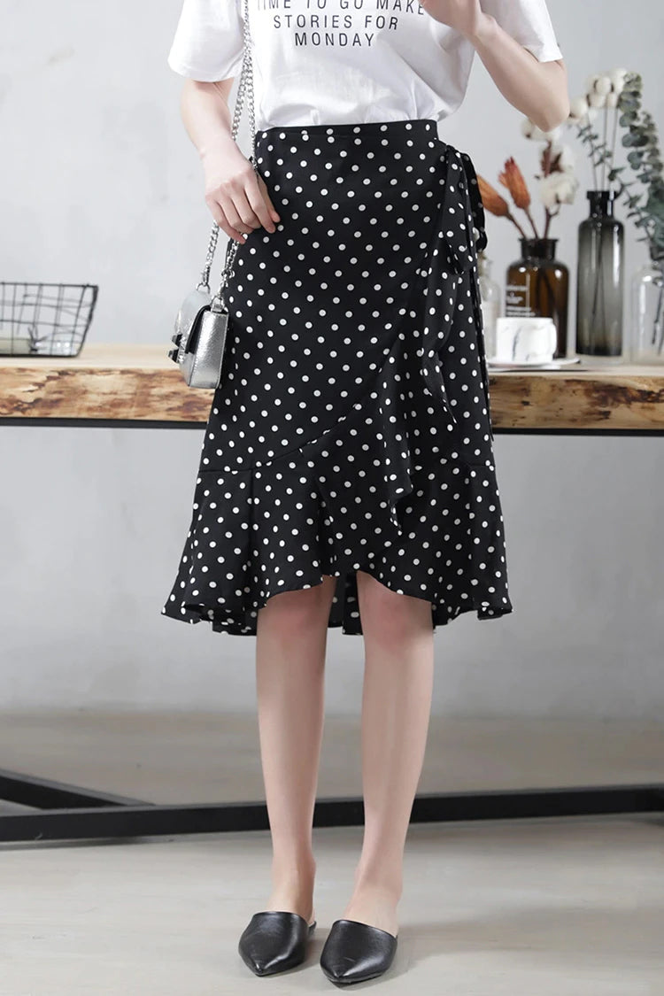 High Waist Irregular Polka Dot Ruffle Skirts - Fashionpara