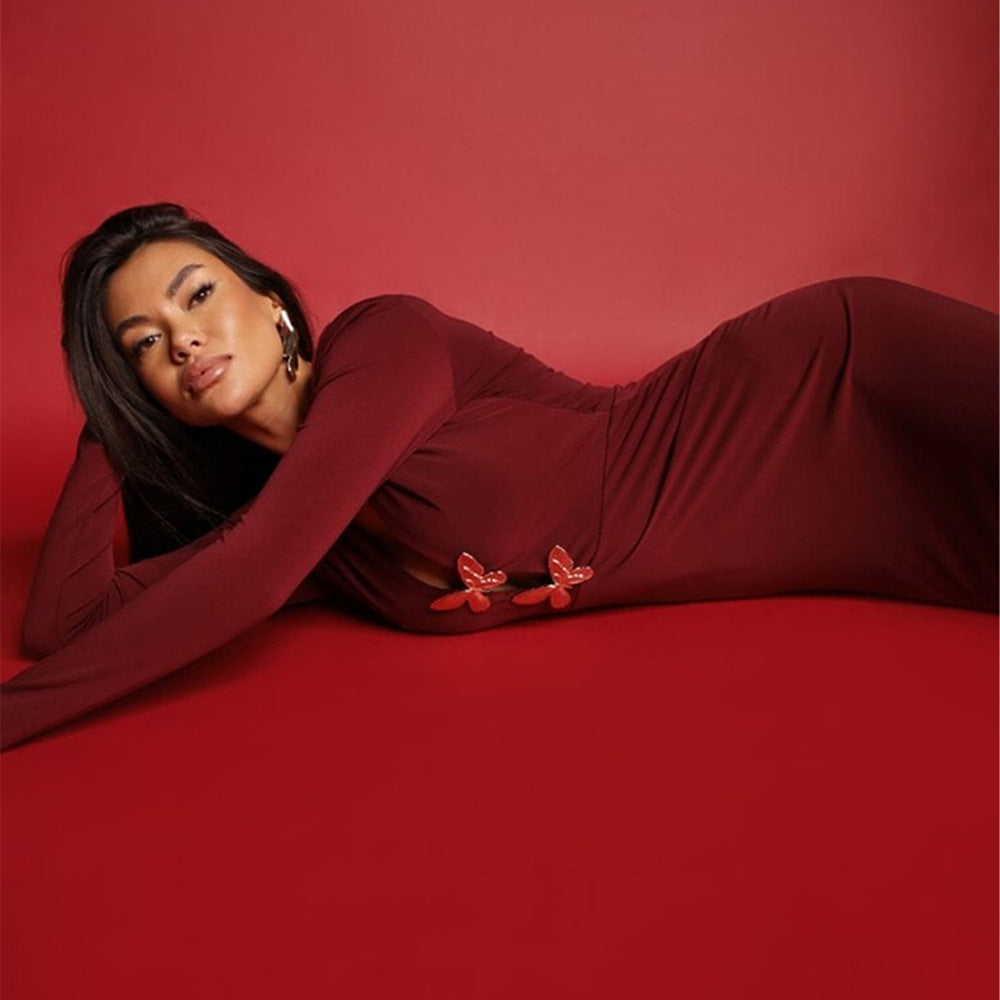 Billowing Maxi Dress - Maroon