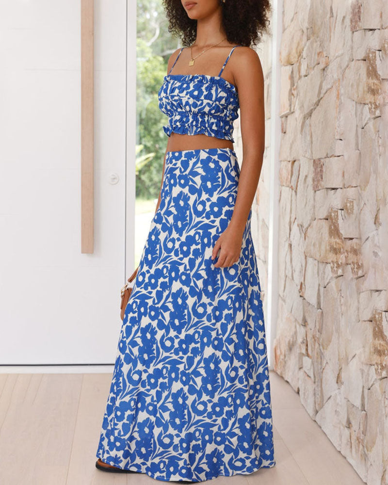 Slim fit suspender print two-piece set - Fashionpara