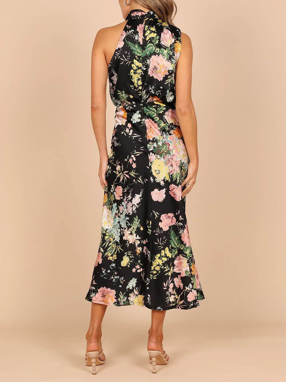 Floral Halter Neck Elastic Waist Maxi Dress - Fashionpara