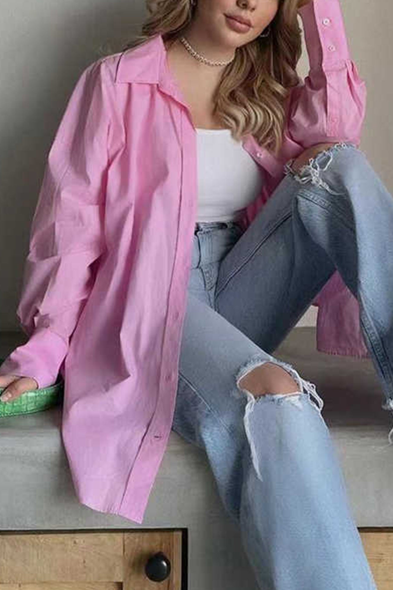 Candy Color Mid-length Cotton Blouse