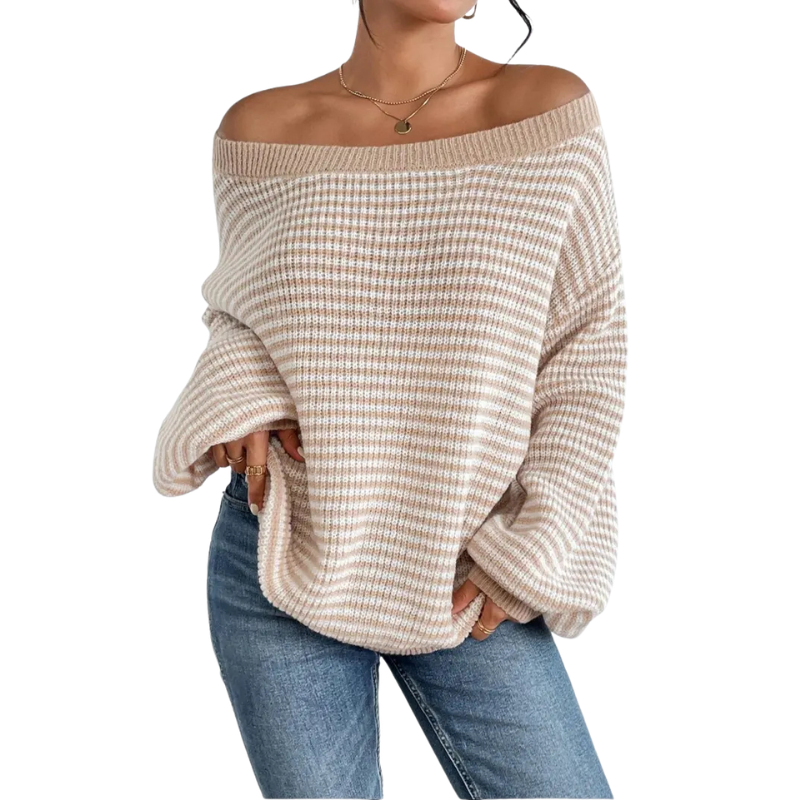 Off Shoulder Striped Drop Shoulder Oversized Sweater 2