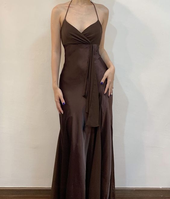 Spaghetti Straps Coffee Brown Formal Party Dress - Fashionpara
