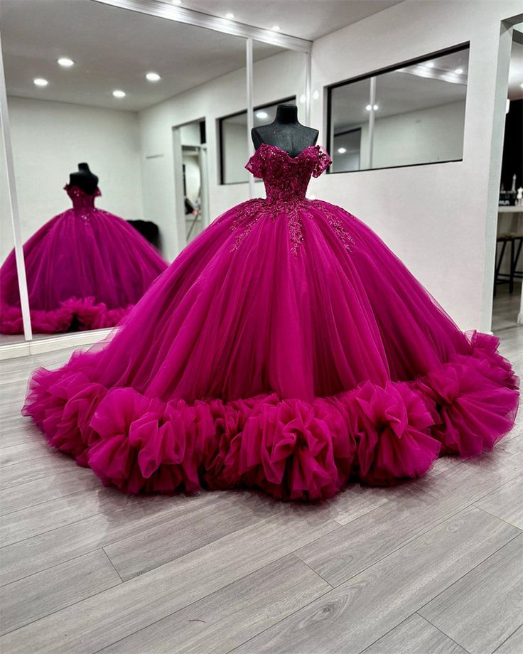 Princess Quinceanera Dresses Tiered Ruffles Appliques Sweet 16 Ball Gowns - Fashionpara