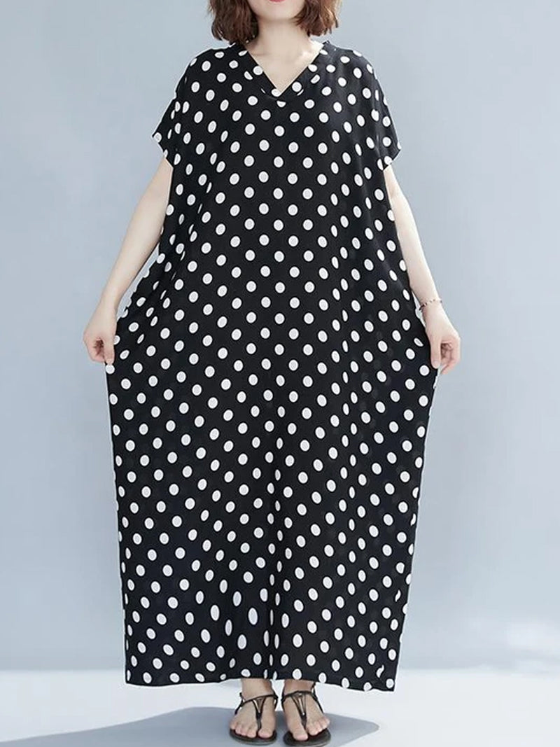 Polka Dot V-Neck Short Sleeve Kaftan Maxi Dress 2