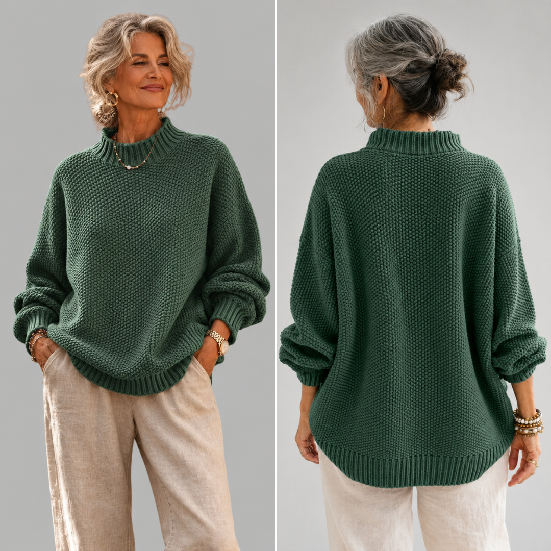 Mock Neck Long Sleeve Chunky Knit Sweater 3