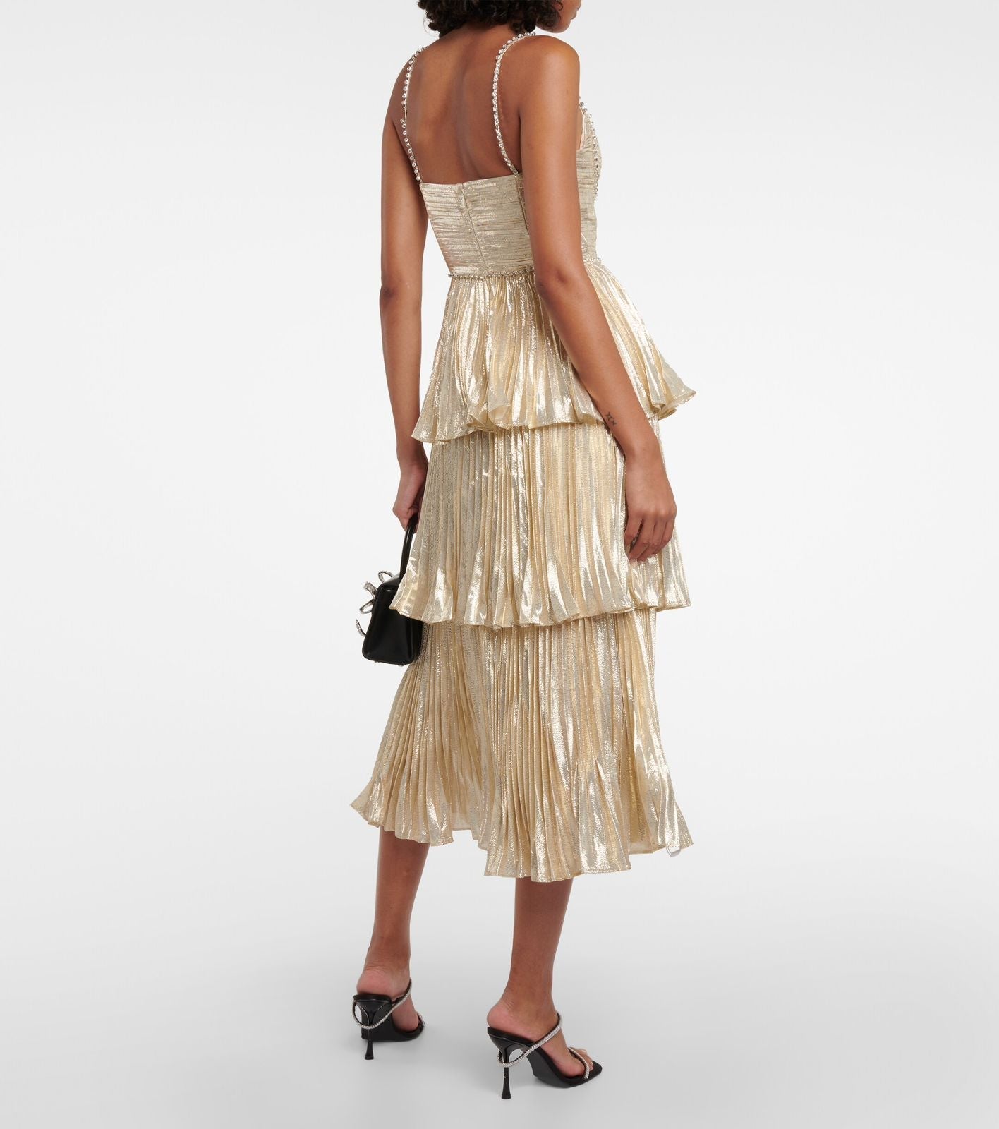 Party Ruffle Midi Dress - Champagne - Fashionpara