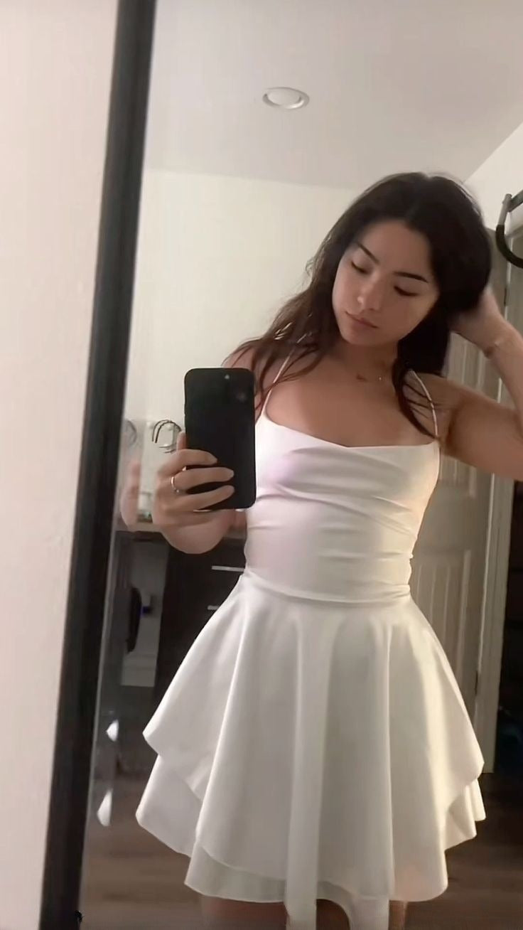 Cute White A Line Spaghetti Straps Lace-Up Back Short Graduation Dress - Fashionpara