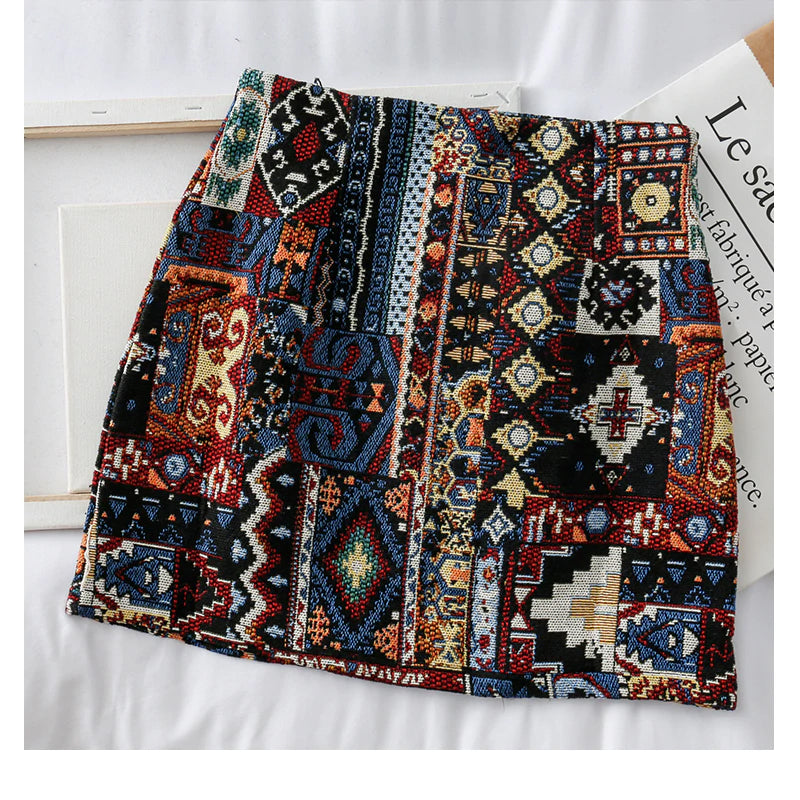 Boho Geometric Pattern A-Line Mini Skirts - Fashionpara