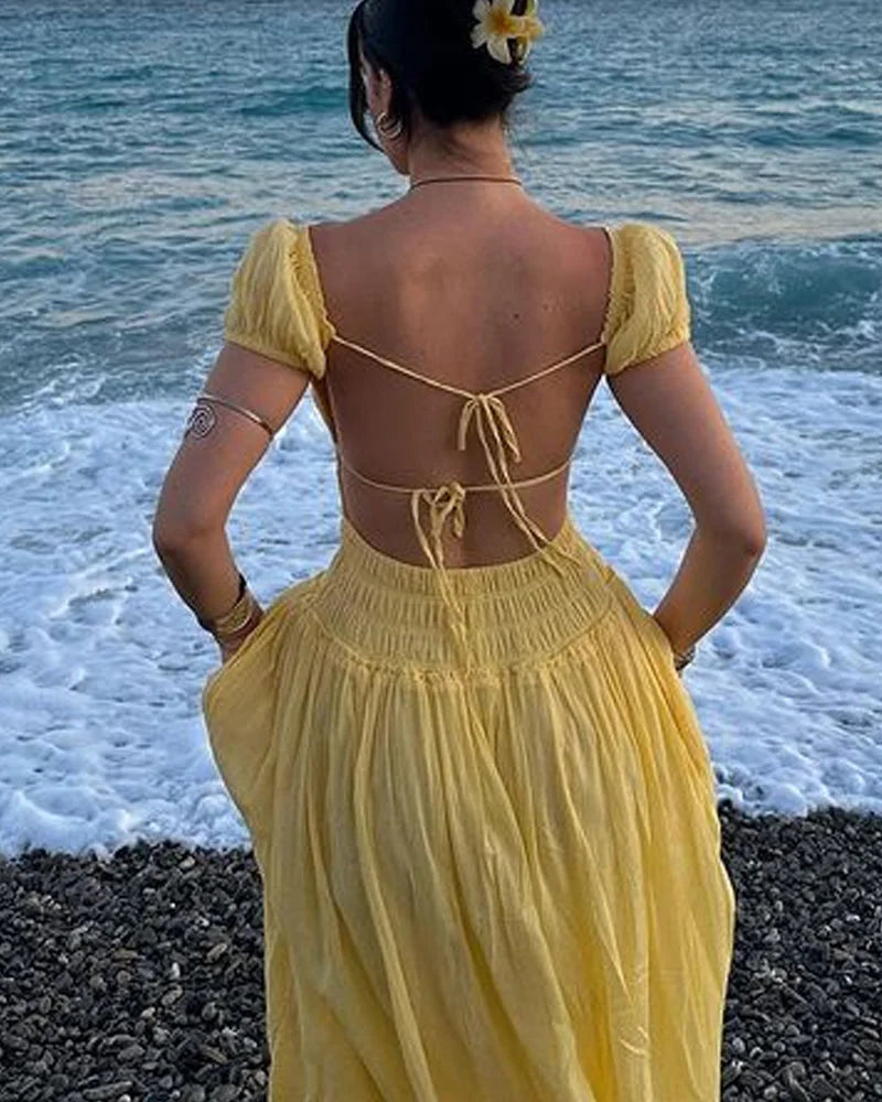 Elegant Backless Strap Holiday Dress - Fashionpara