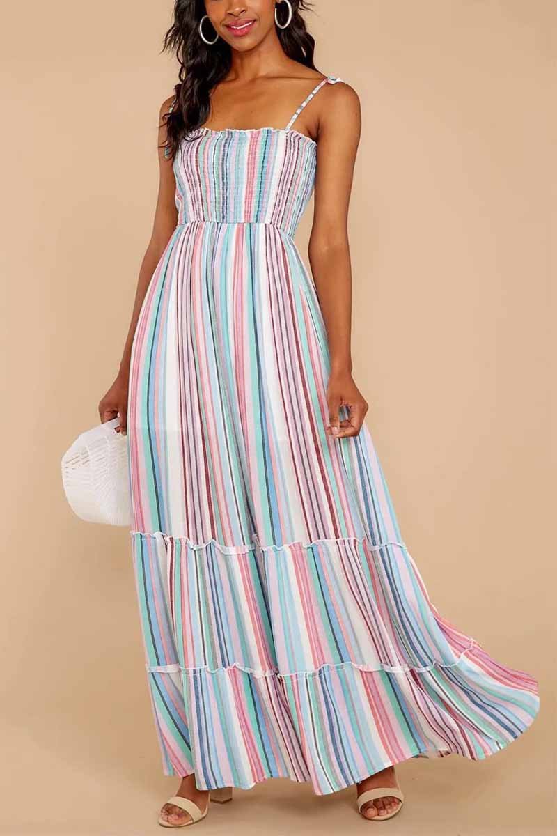 Florcoo Colorful Stripe Print Dress