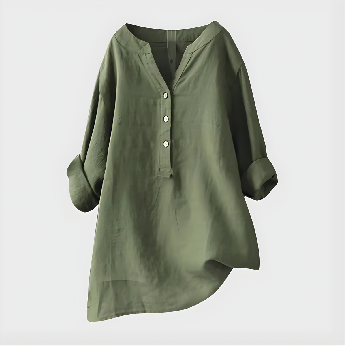 Notch Neck Button Front Long Sleeve Linen Blouse 4