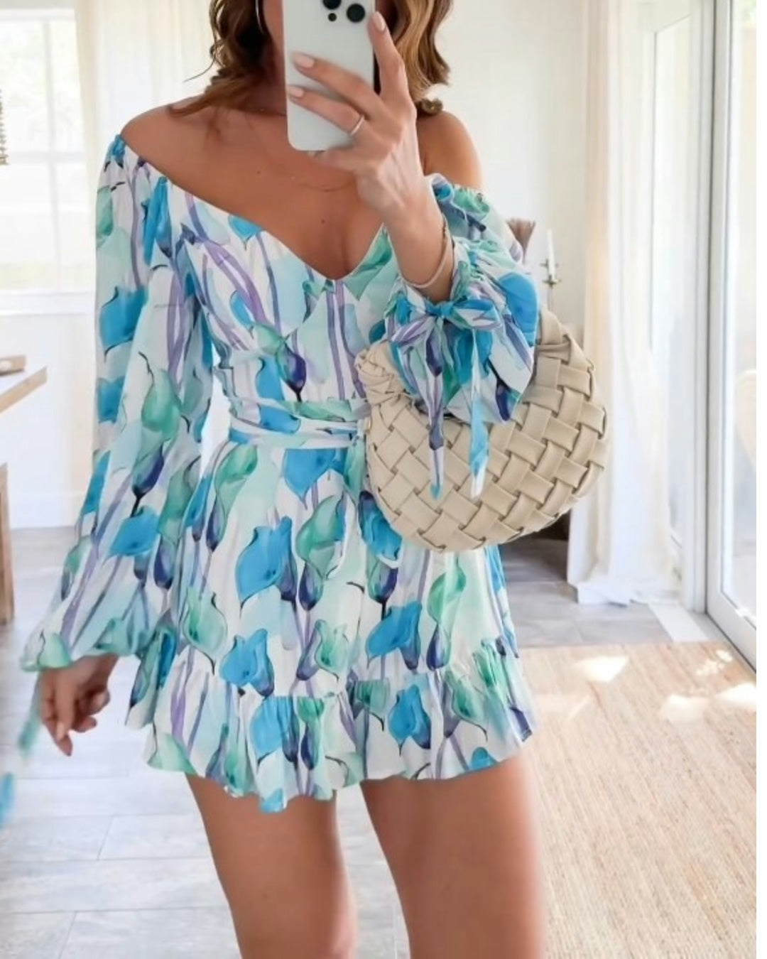 Blue Floral Ruffle Romper - Fashionpara