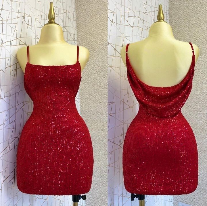 Red Sheath Straps Sequins Mini Homecoming Dress - Fashionpara