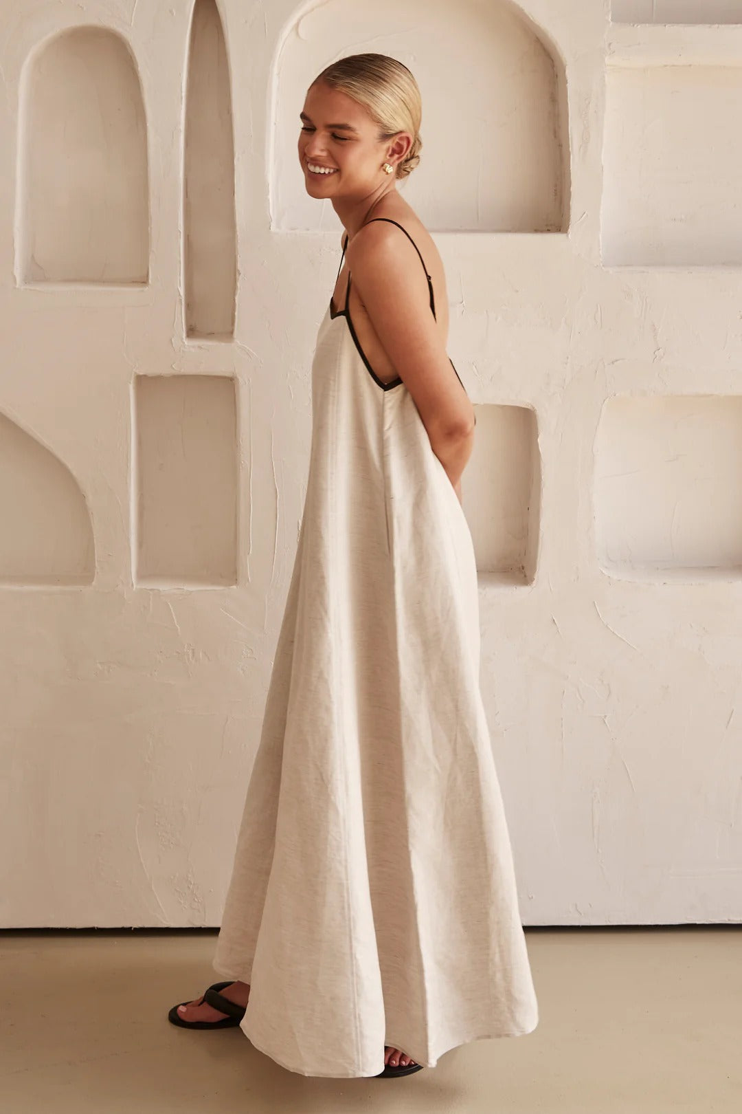 Contrast Trim Spaghetti Strap Square Neck A-Line Maxi Dress - View 6