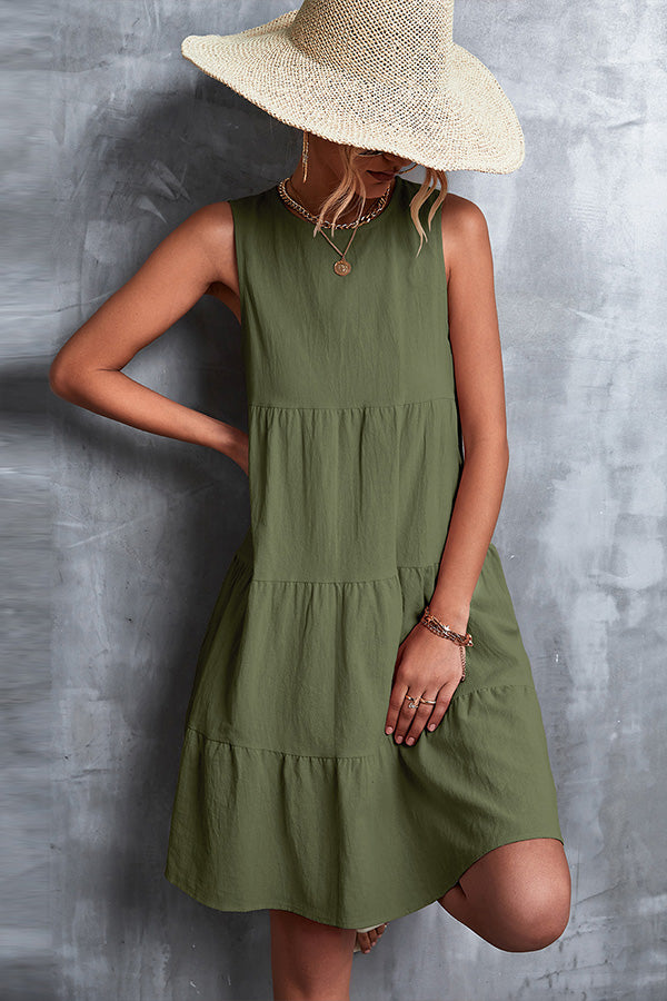 Round Neck Ruffled Sleeveless Mini Dress  Fashionpara