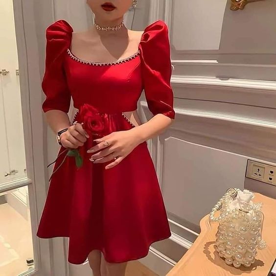 Sexy A line Red Short Prom Party Dress Short Birthday Dress - Fashionpara
