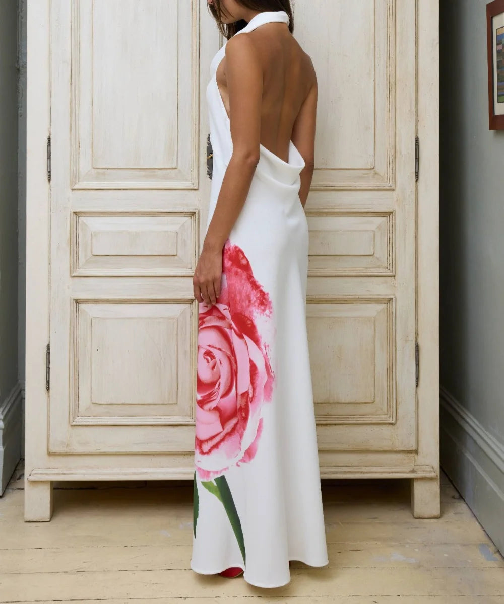 Art Pink Rose Maxi Dress - Fashionpara