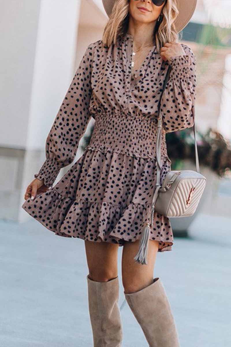 Florcoo Printing Spotted Dress with Belt