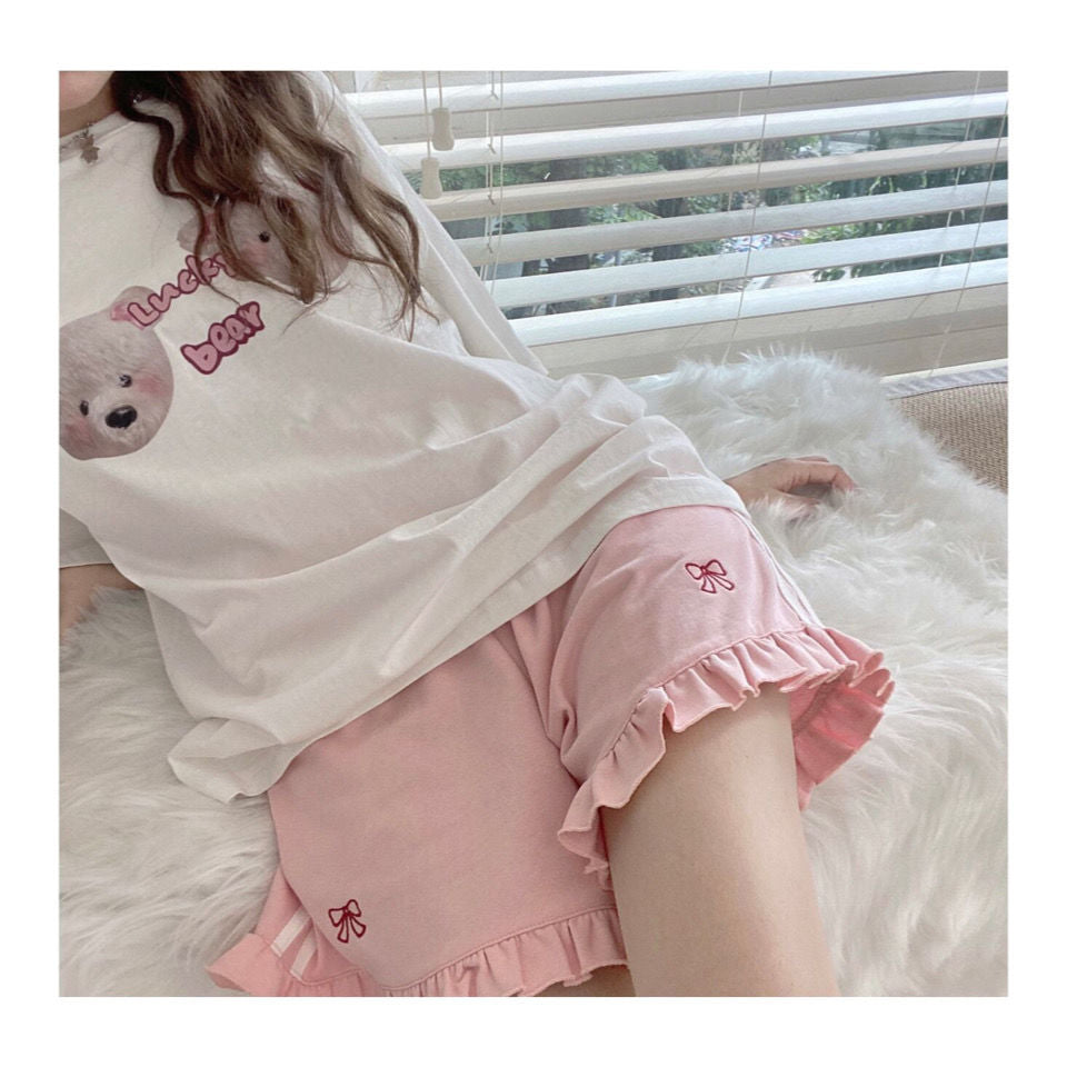 KittenAlarm - Kawaii Bow Embroidered Ruffle Shorts