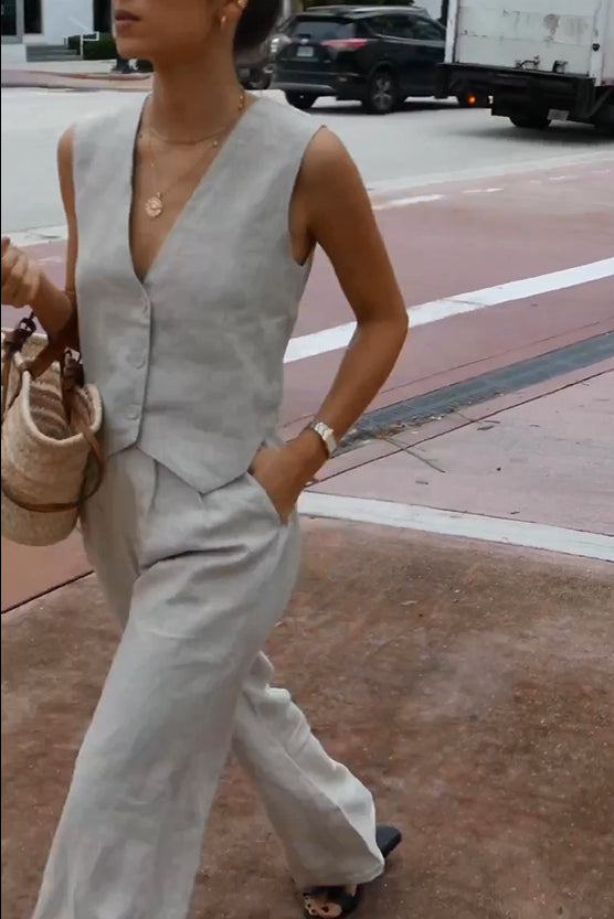 Chic Fancy Waistcoat with Wide Leg Pants Suits - Fashionpara