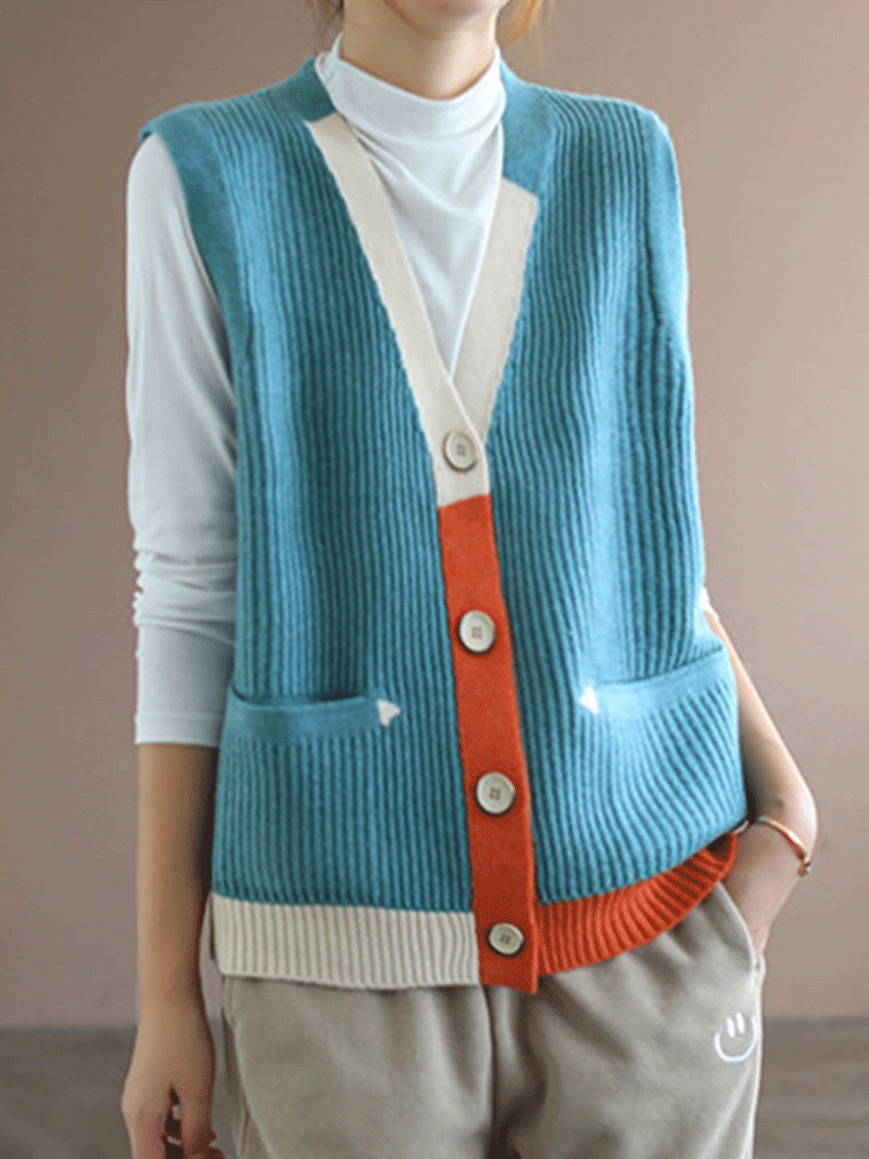 Blue Moon V-neck Knitted Vest Waistcoat Cardigan Sweater 4