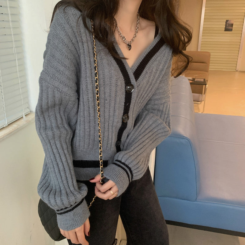 KittenAlarm - V-Neck Knitted Slim Cardigan Sweater